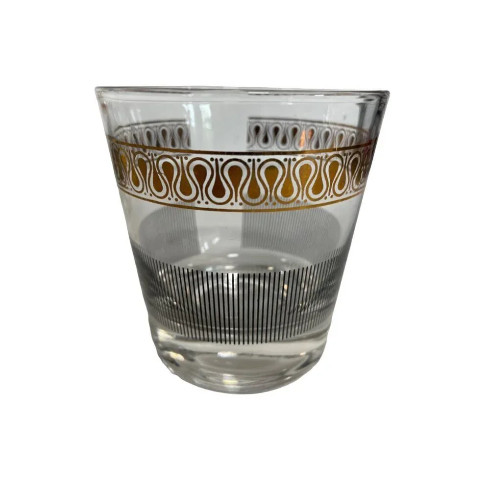 Rocks Glass‎ Dominion Gold Swirl Black Line MCM Vintage SET OF 4